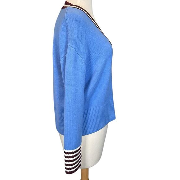 NWT French Connection Preppy Blue, White, Maroon Cardigan Small Button Down 90s - Picture 3 of 11